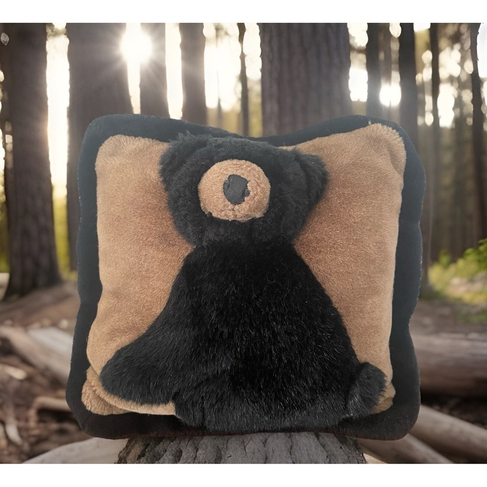 Vtg Jaag Plush Bear Pillow 11x11 Throw pillow Brown‎ & Black
